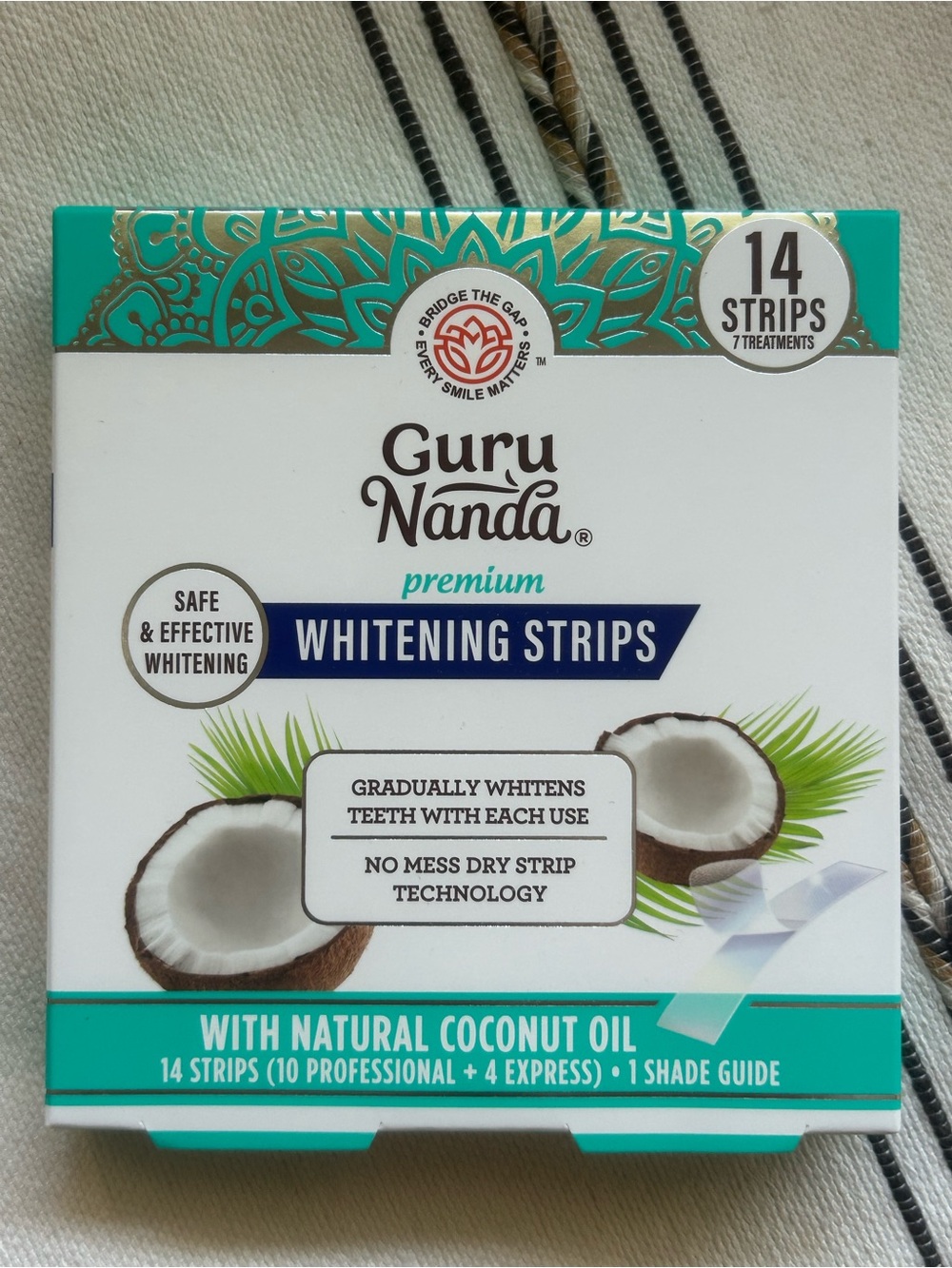 Guru Nanda Premium Whitening Strips - Coconut Oil 14 Treatments Teeth Whitening
